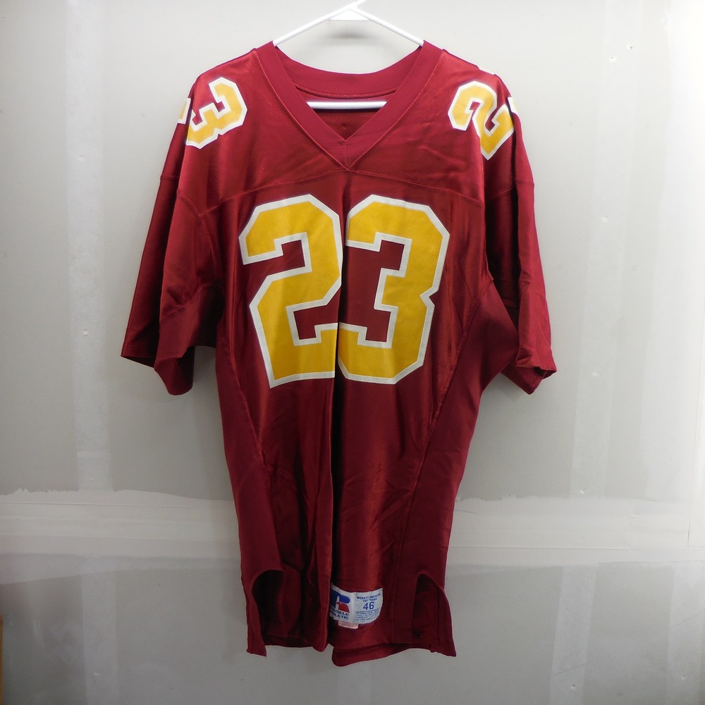 Vintage 90s Russell Athletic Football Jersey Burgundy Gold Number 23 Size 46 USA
